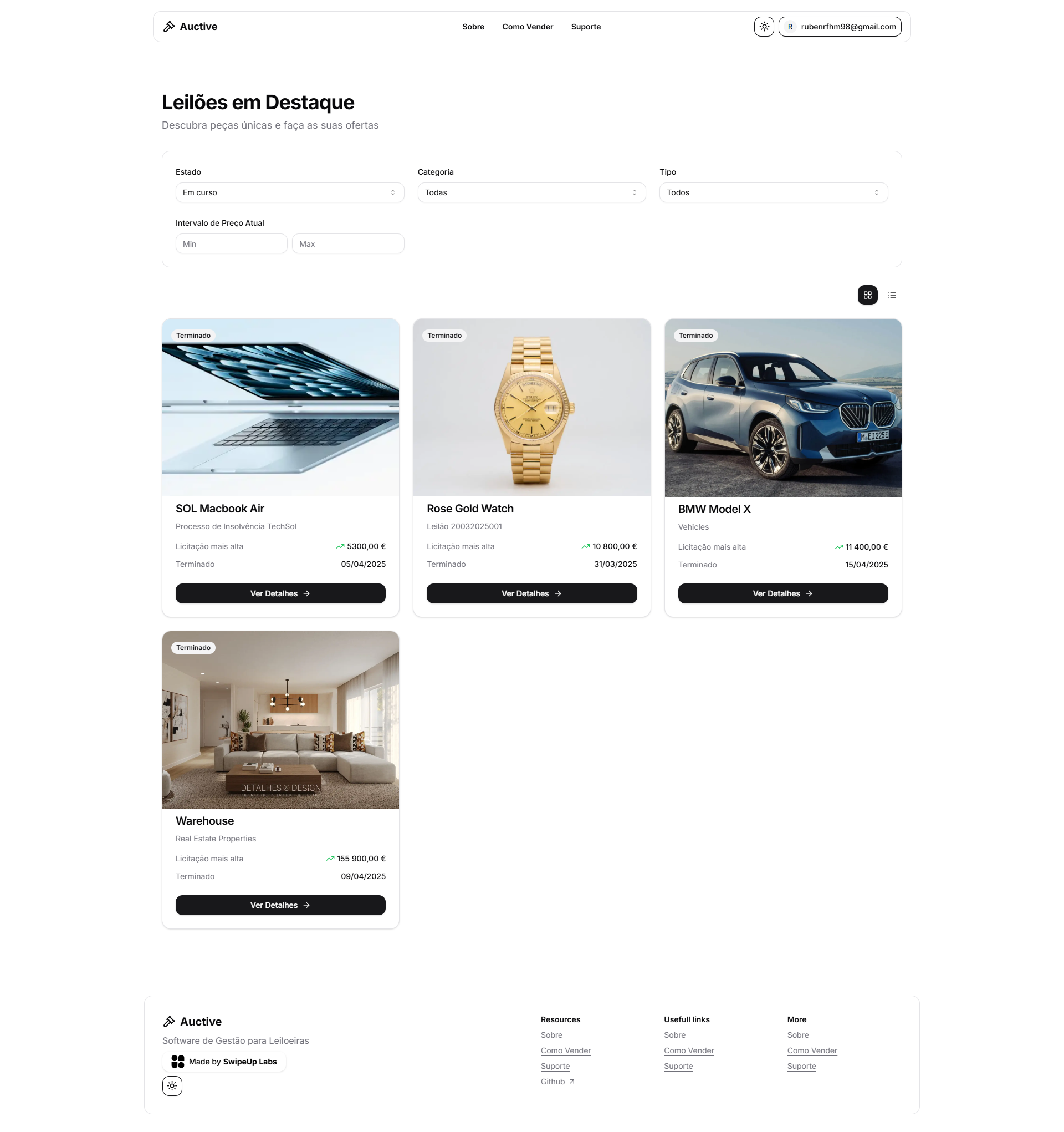 Auction management dashboard